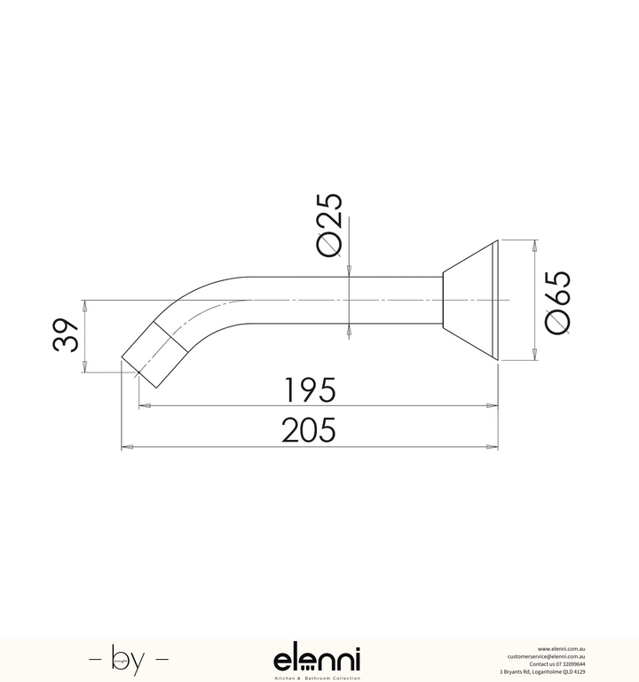 Ivy Bath Outlet 200mm - Elenni specification drawing