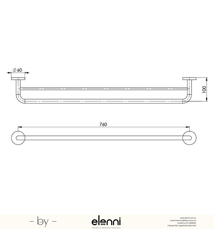 Festival Double Towel Rail 760mm - Elenni specification drawing