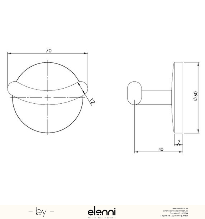Festival Robe Hook - Elenni specification drawing