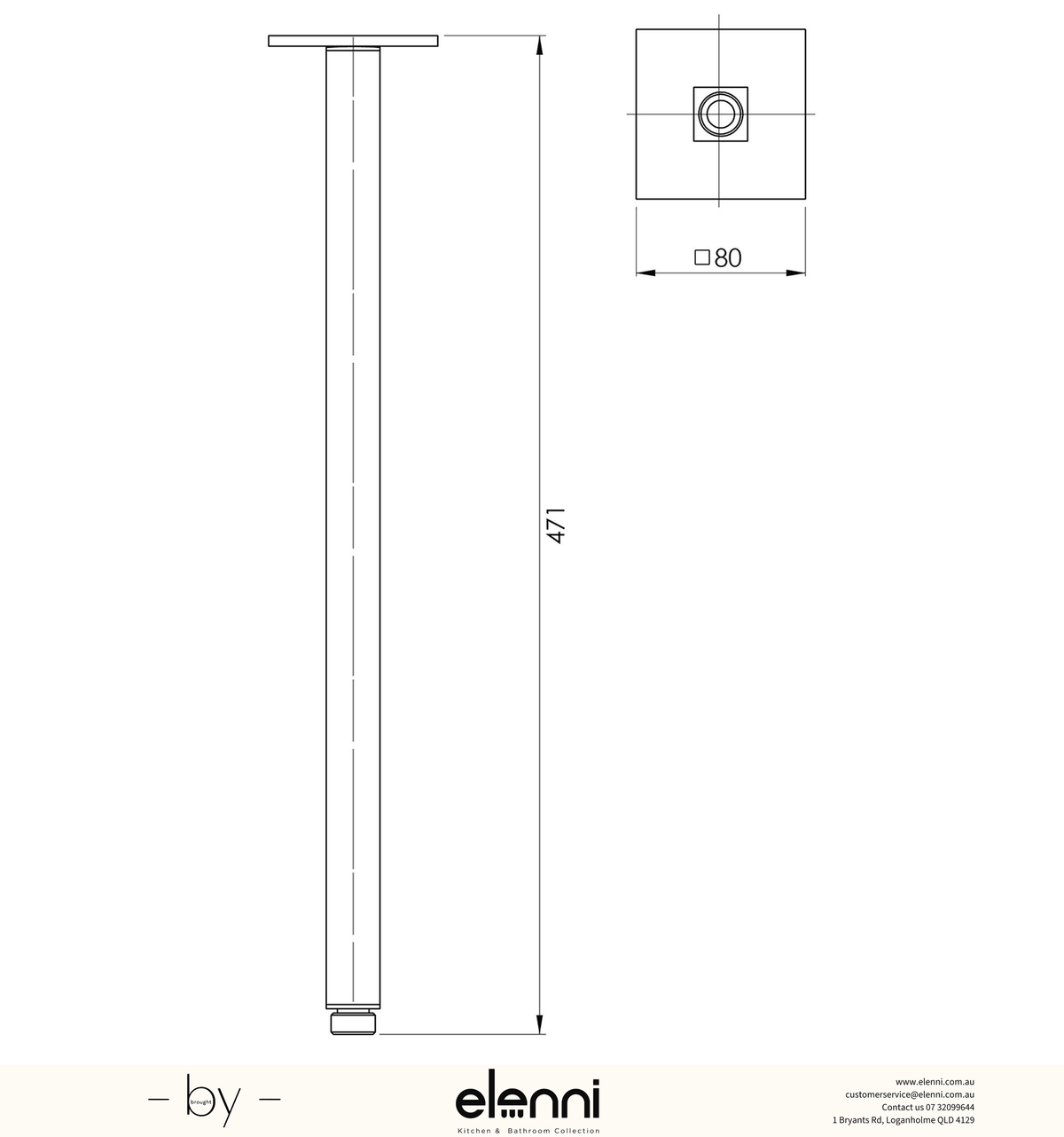 Lexi Ceiling Arm 450mm - Elenni specification drawing