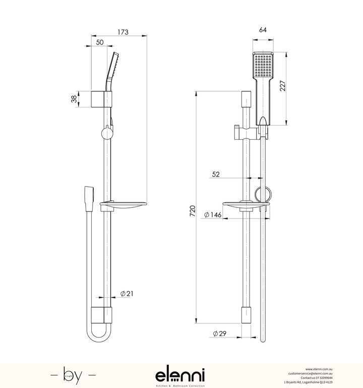Lexi Rail Shower - Elenni specification drawing