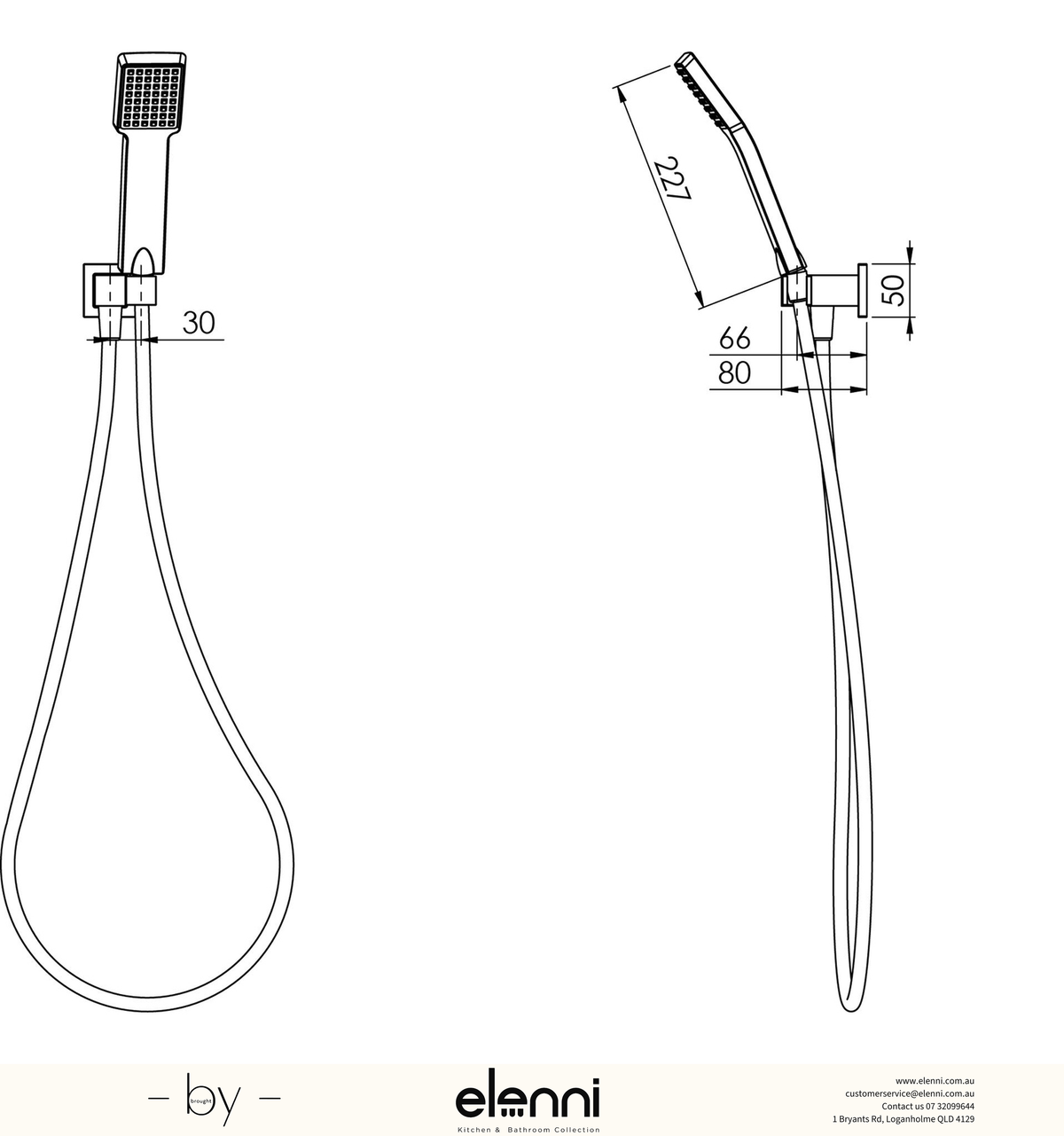 Lexi Hand Shower - Elenni specification drawing