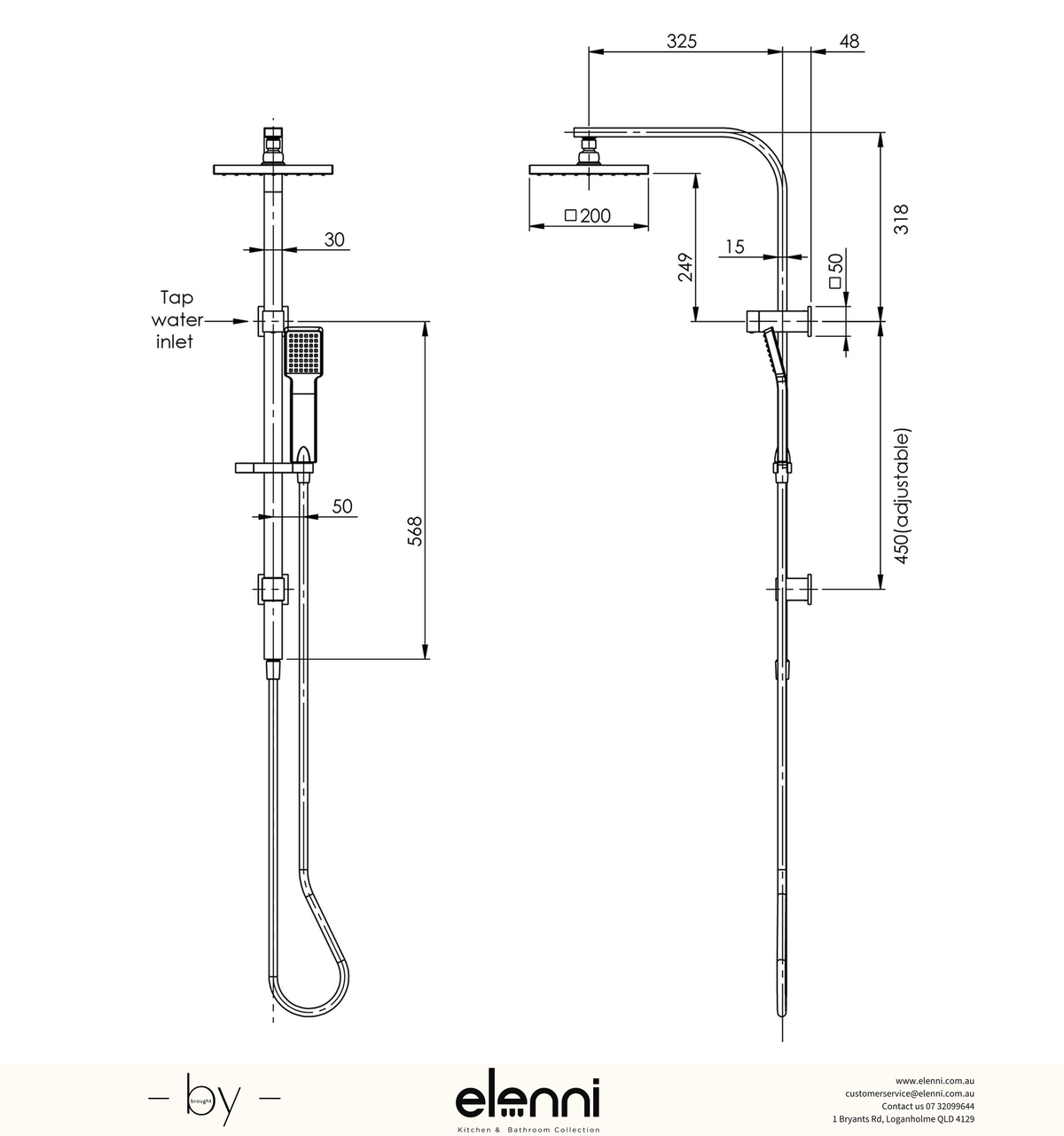 Lexi Twin Shower - Elenni specification drawing