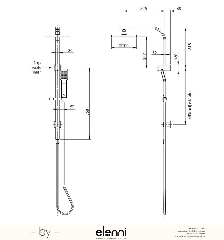 Lexi Twin Shower - Elenni specification drawing