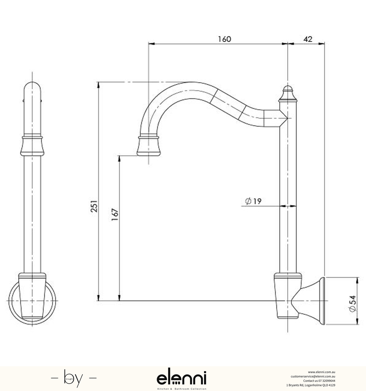Nostalgia Wall Sink Outlet Shepherds Crook - Lead Free - Elenni specification drawing