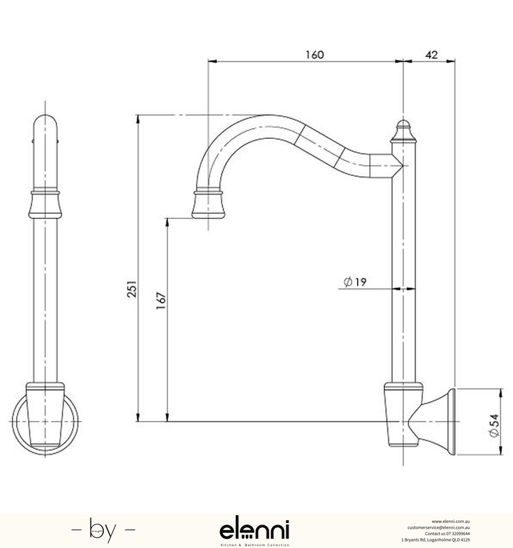 Nostalgia Wall Sink Outlet Shepherds Crook - Lead Free - Elenni specification drawing