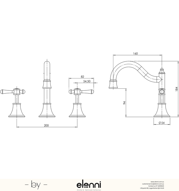 Nostalgia Lever Basin Set Shepherds Crook - Lead Free - Elenni specification drawing