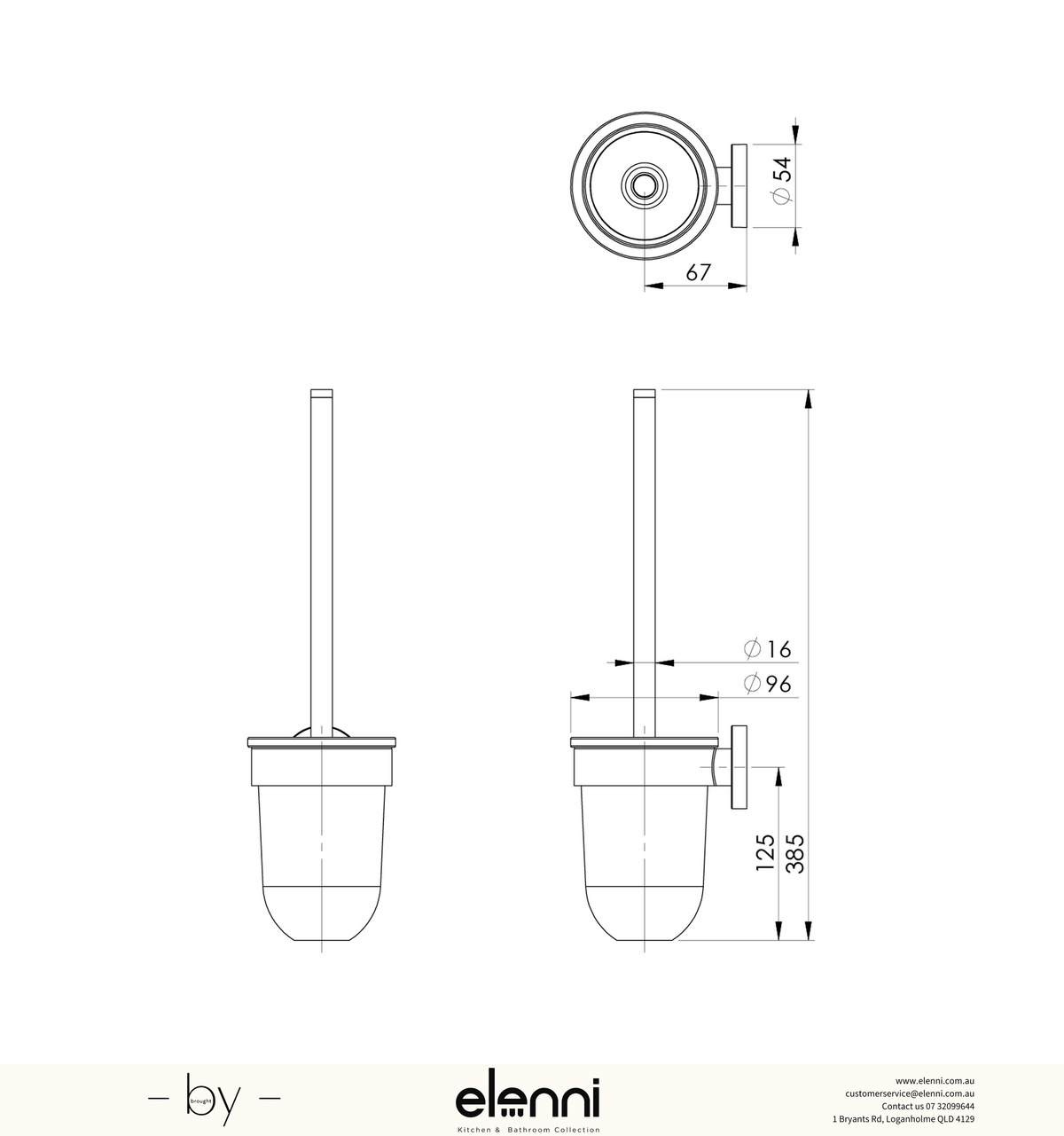 Radii Toilet Brush &amp; Holder Round Plate - Elenni specification drawing