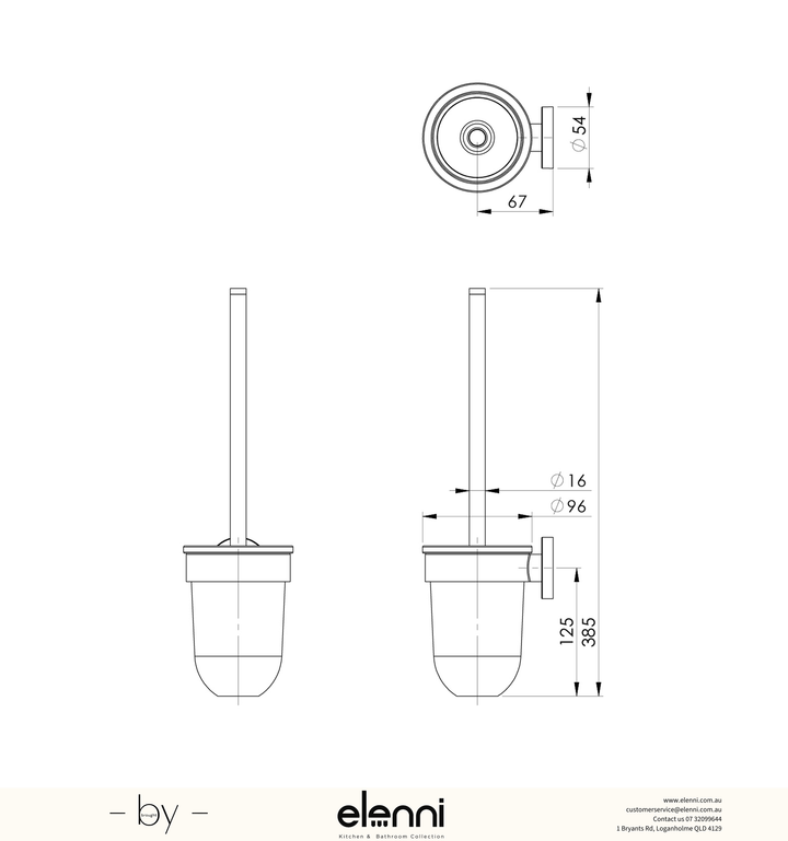 Radii Toilet Brush &amp; Holder Round Plate - Elenni specification drawing