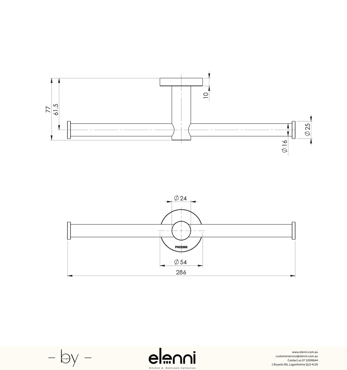 Radii Double Toilet Roll Holder Round Plate - Elenni specification drawing