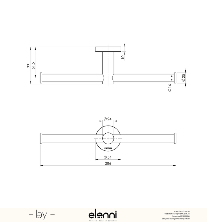 Radii Double Toilet Roll Holder Round Plate - Elenni specification drawing