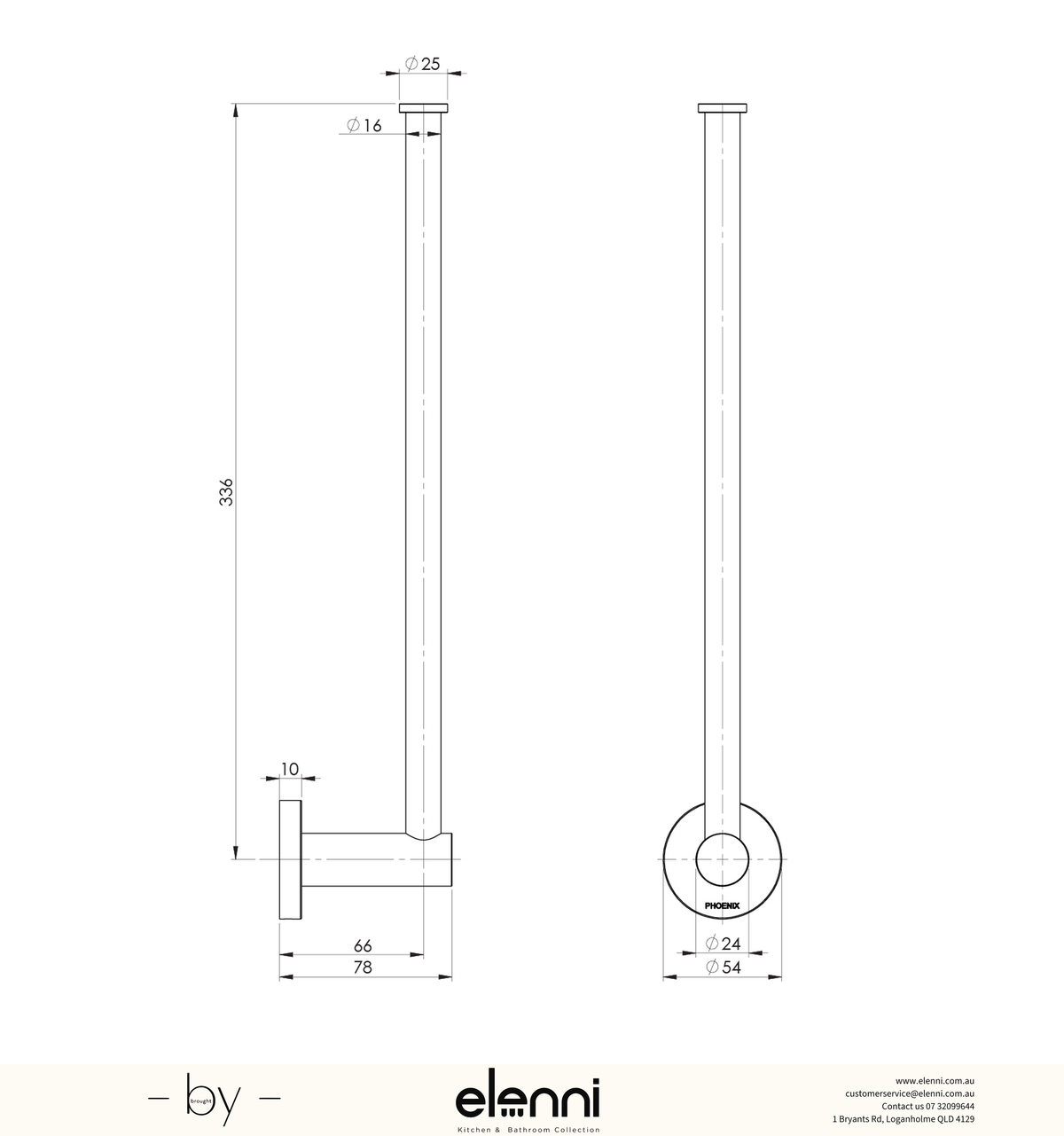 Radii Spare Toilet Roll Holder Round Plate - Elenni specification drawing