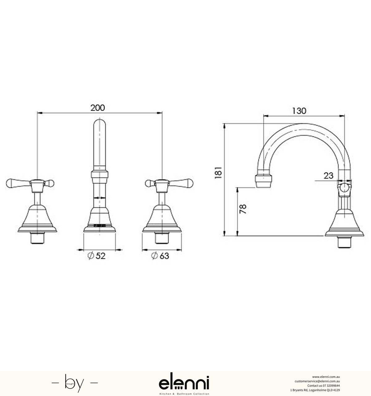 Rhapsody Lever Basin Set - Lead Free - Elenni specification drawing