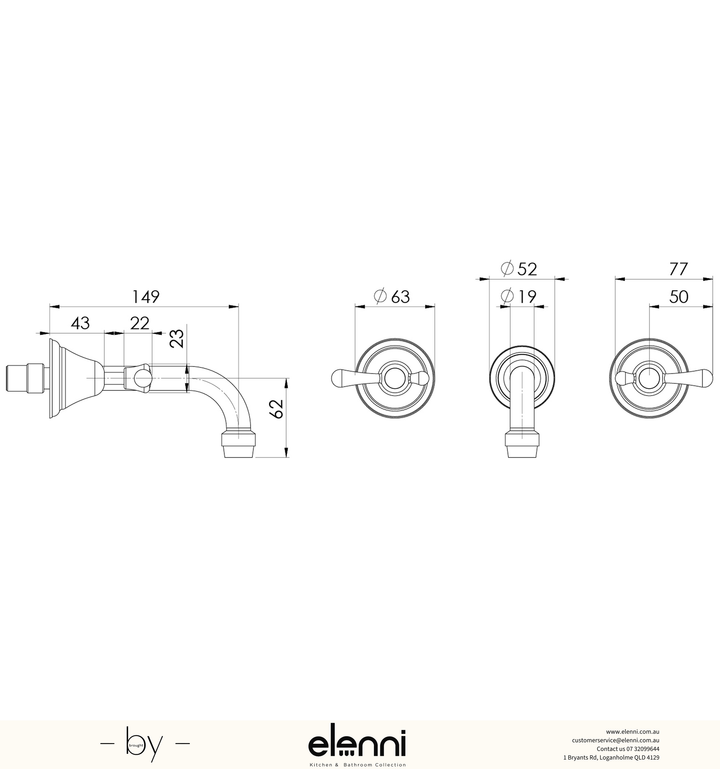 Rhapsody Lever Bath Set - Lead Free - Elenni specification drawing