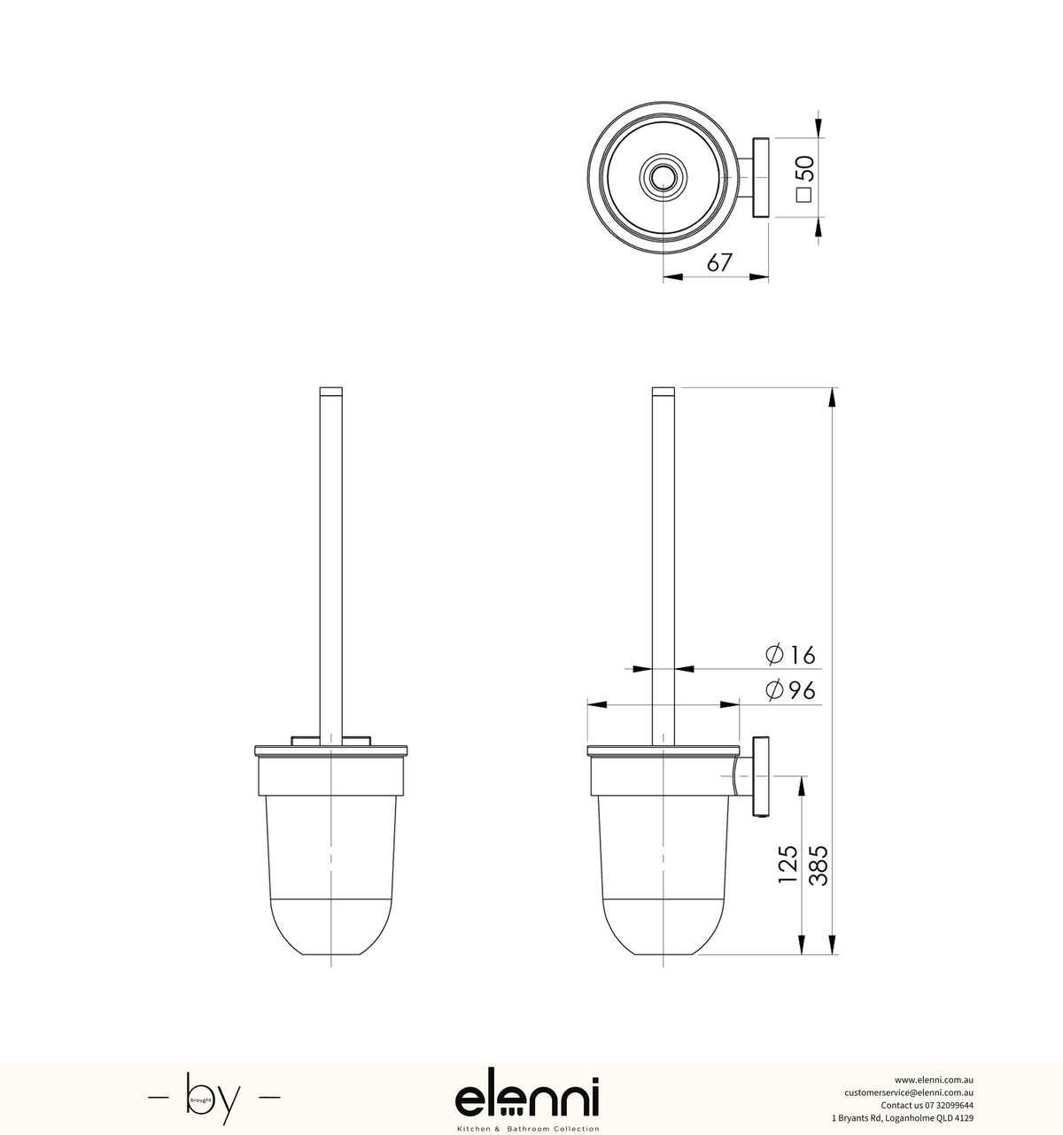 Radii Toilet Brush &amp; Holder Square - Elenni specification drawing