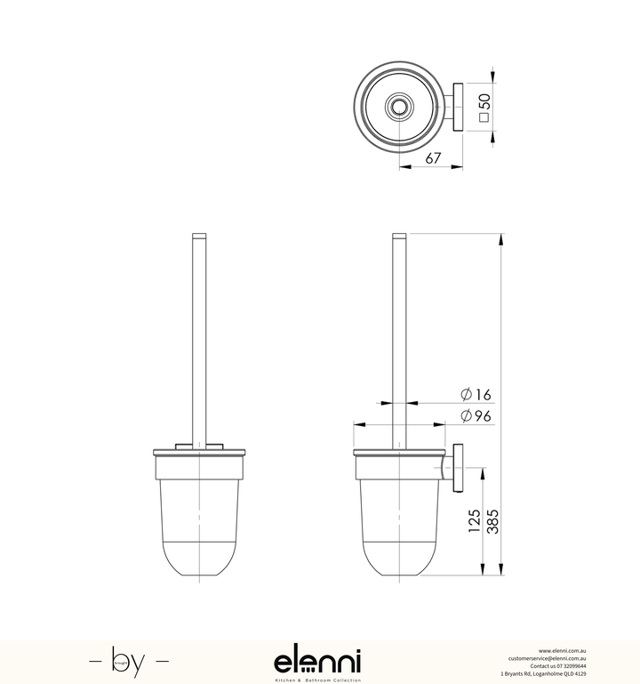 Radii Toilet Brush &amp; Holder Square - Elenni specification drawing