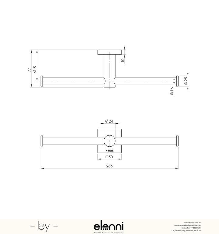 Radii Double Toilet Roll Holder Square Plate - Elenni specification drawing