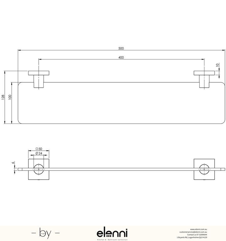Radii Glass Shelf Square Plate - Elenni specification drawing