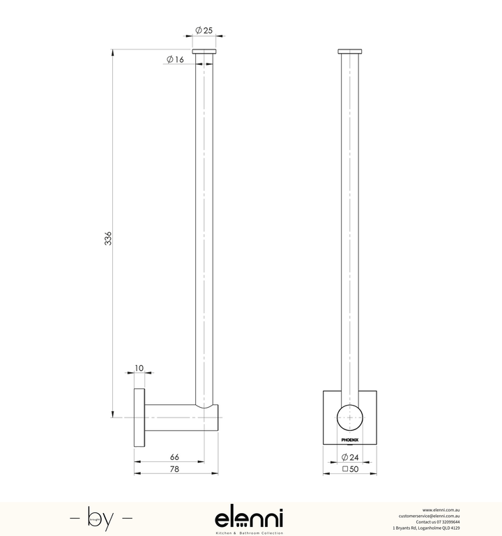 Radii Spare Toilet Roll Holder Square Plate - Elenni specification drawing