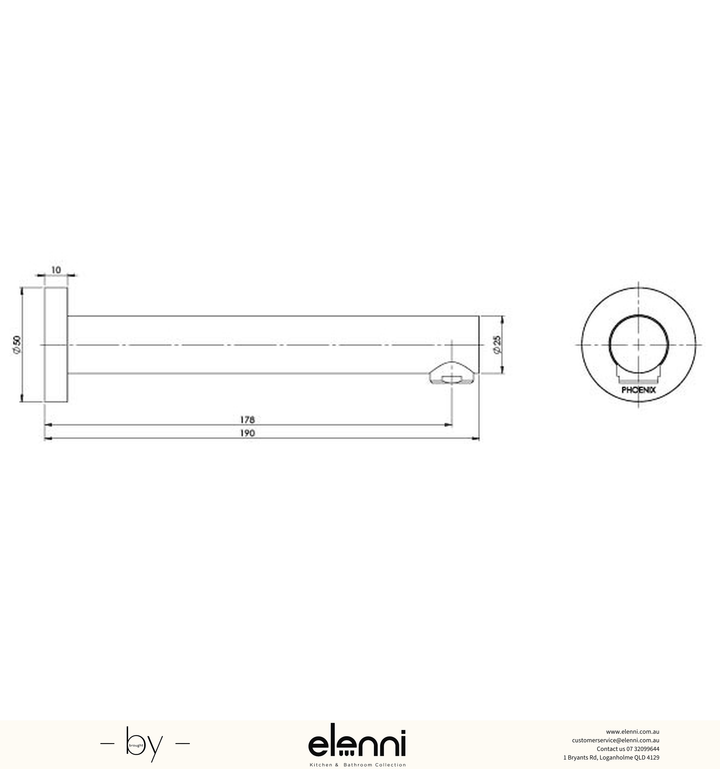 Vivid Wall Bath Outlet 180mm - Elenni specification drawing