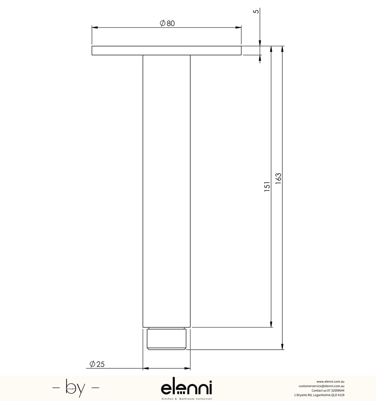 Vivid Ceiling Arm 150mm - Elenni specification drawing