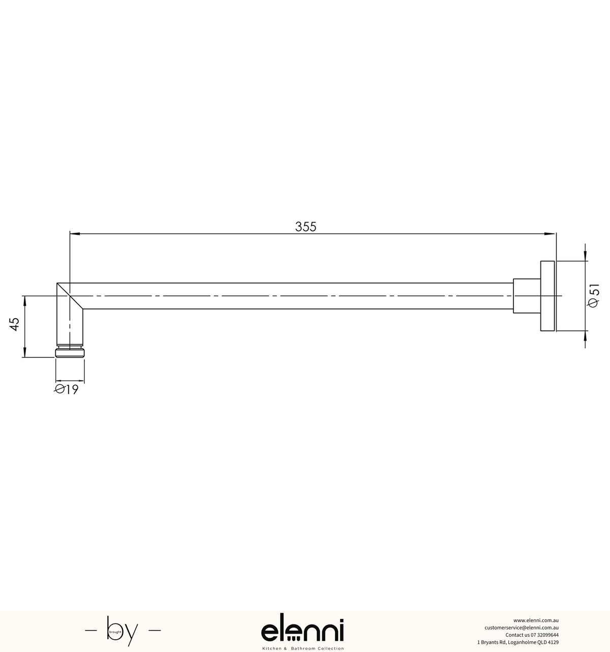 Vivid Shower Arm - Elenni specification drawing