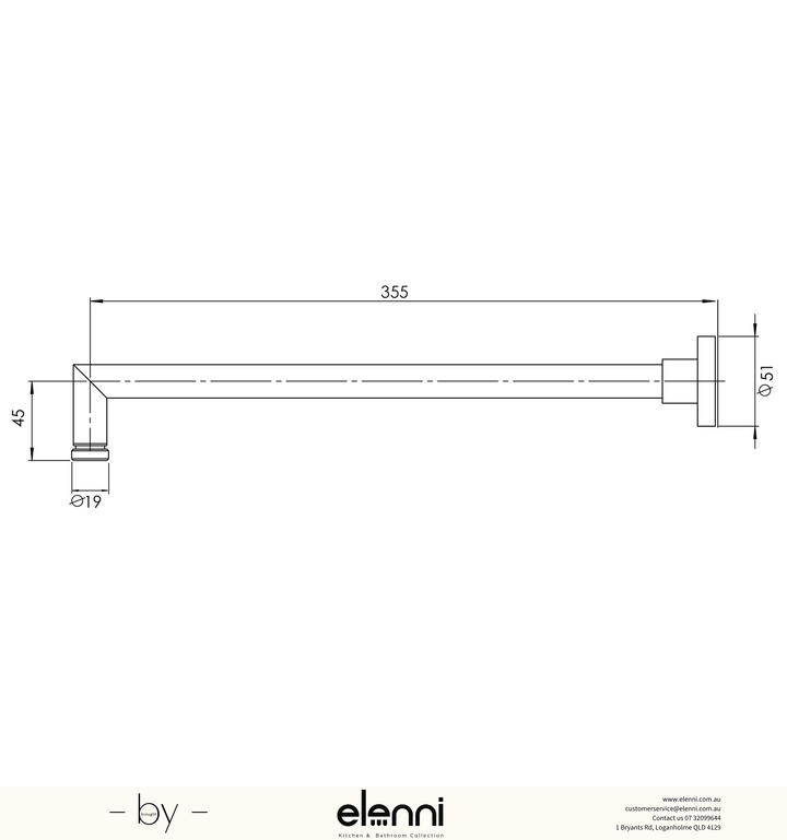 Vivid Shower Arm - Elenni specification drawing