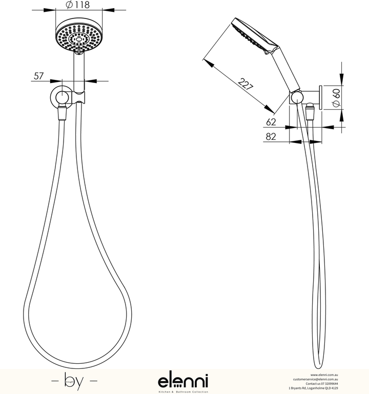 Vivid Hand Shower - Elenni specification drawing