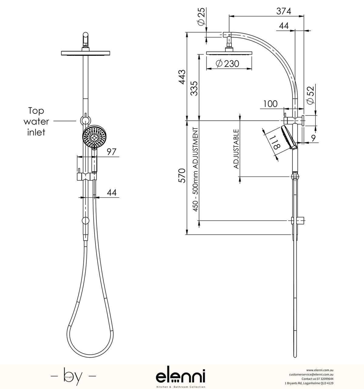 Vivid Twin Shower - Elenni specification drawing