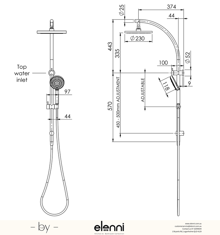 Vivid Twin Shower - Elenni specification drawing