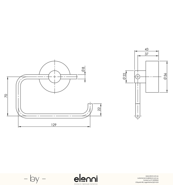 Vivid Toilet Roll Holder - Elenni specification drawing