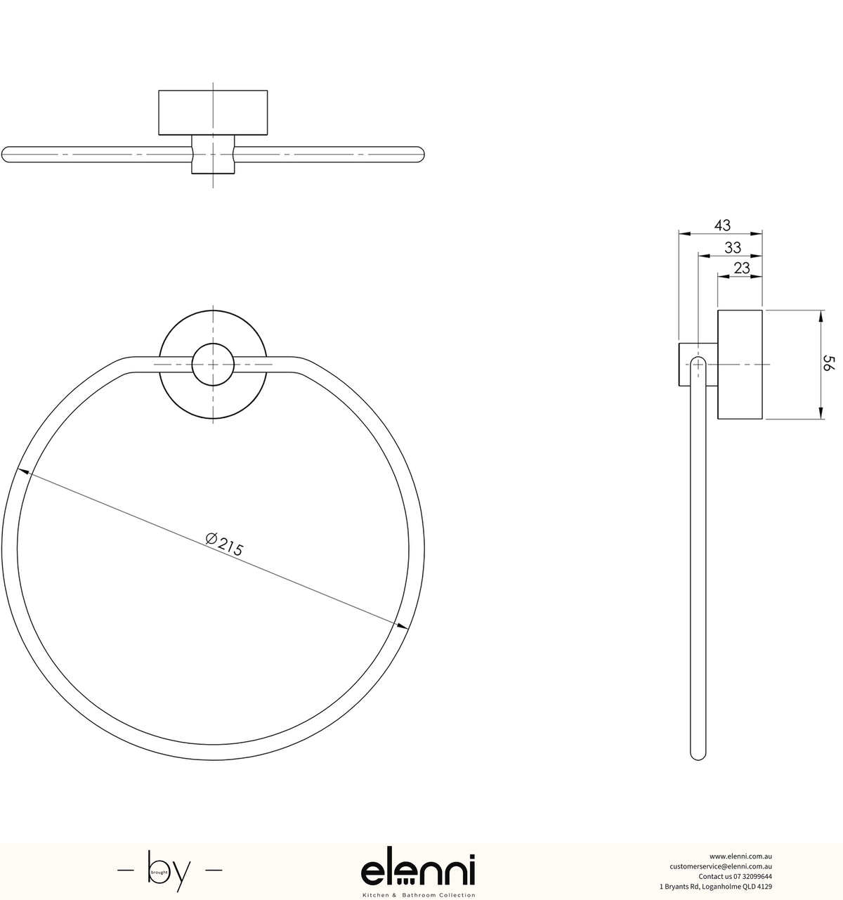 Vivid Hand Towel Holder - Elenni specification drawing