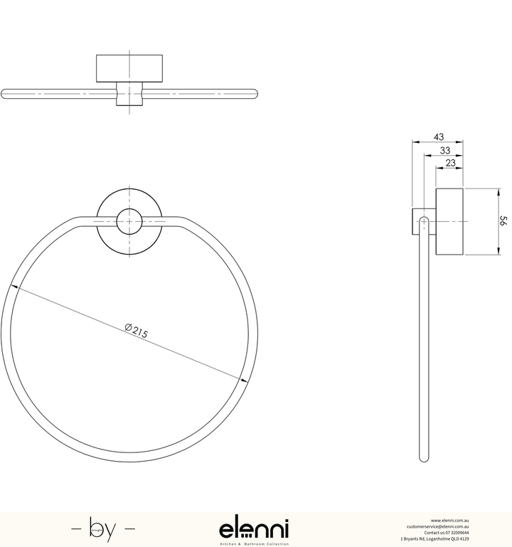 Vivid Hand Towel Holder - Elenni specification drawing