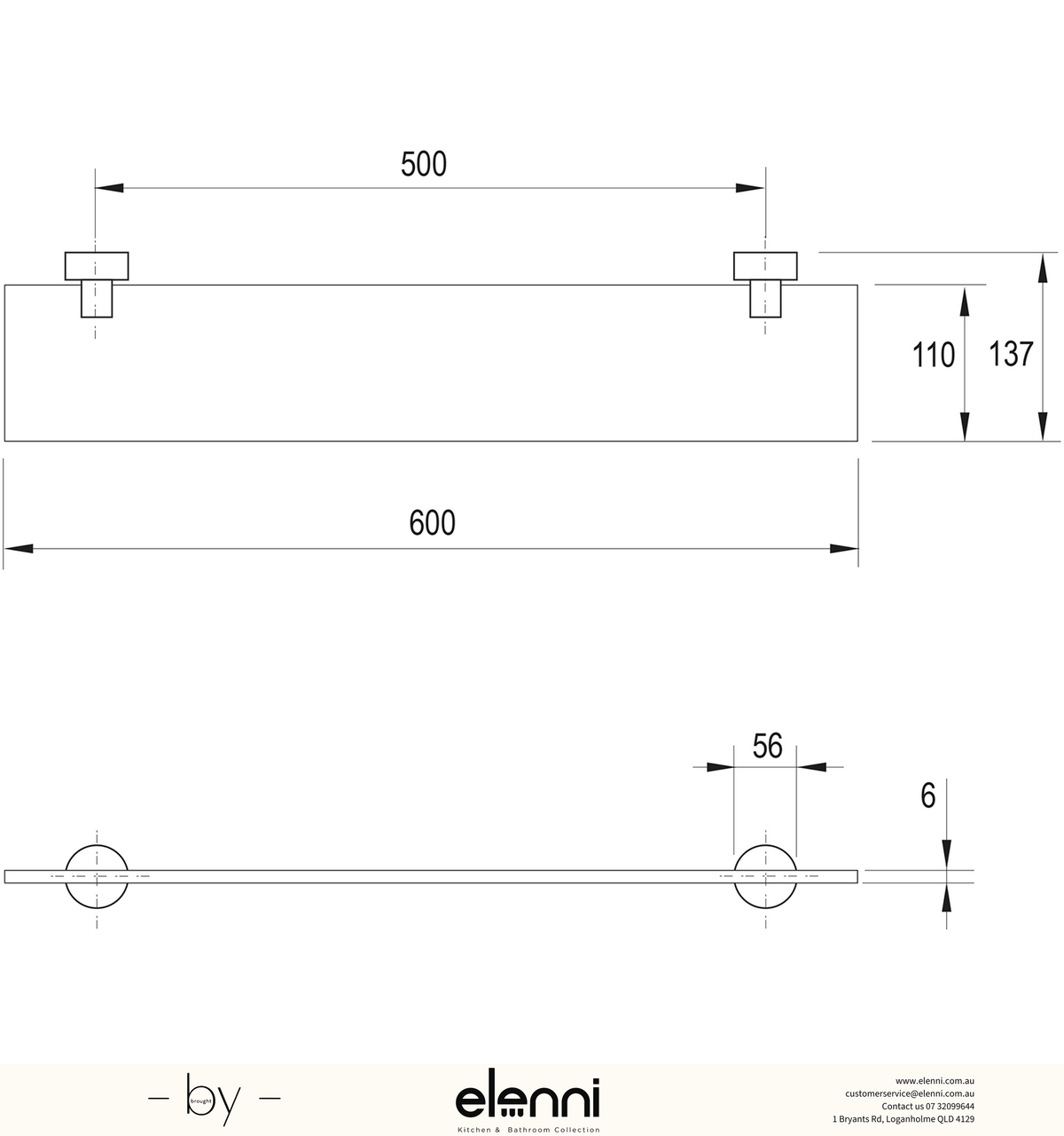 Vivid Glass Shelf - Elenni specification drawing