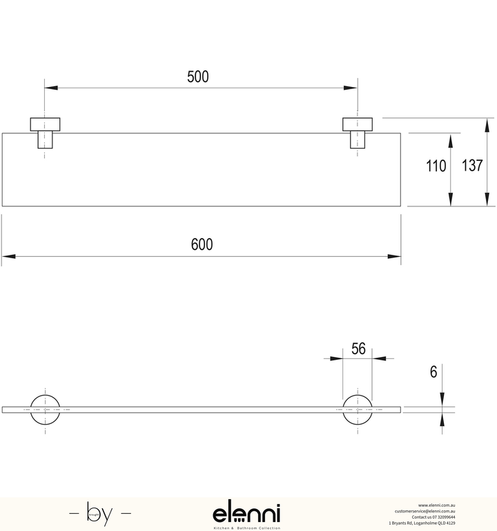 Vivid Glass Shelf - Elenni specification drawing