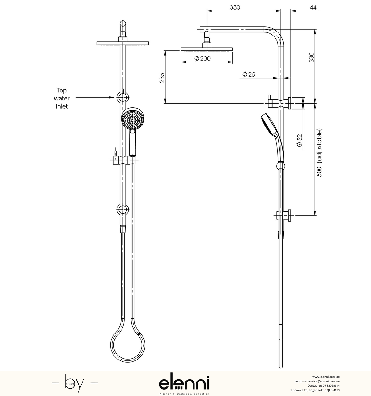 Vivid Slimline Twin Shower - Elenni specification drawing