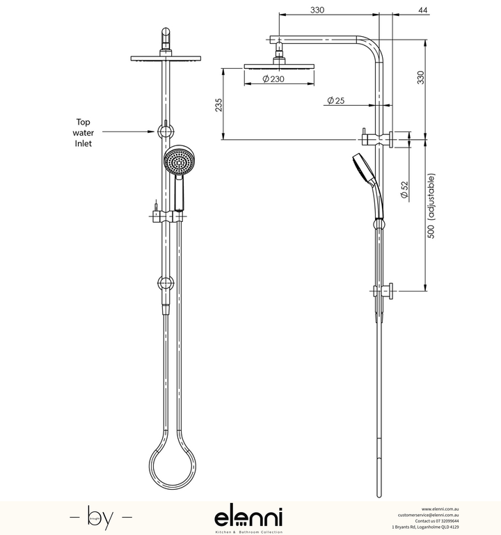 Vivid Slimline Twin Shower - Elenni specification drawing