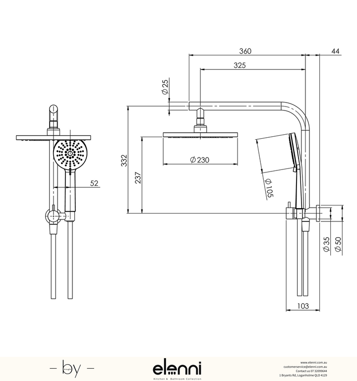 Vivid Slimline Compact Twin Shower - Elenni specification drawing