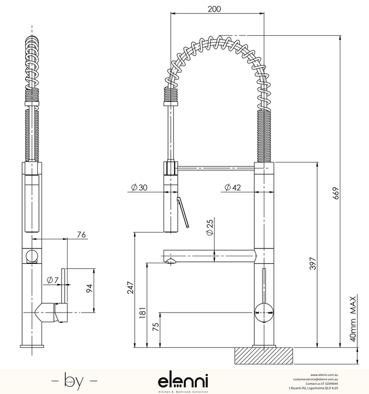 Vivid Slimline Multi Function Sink Mixer - Lead Free - Elenni specification drawing