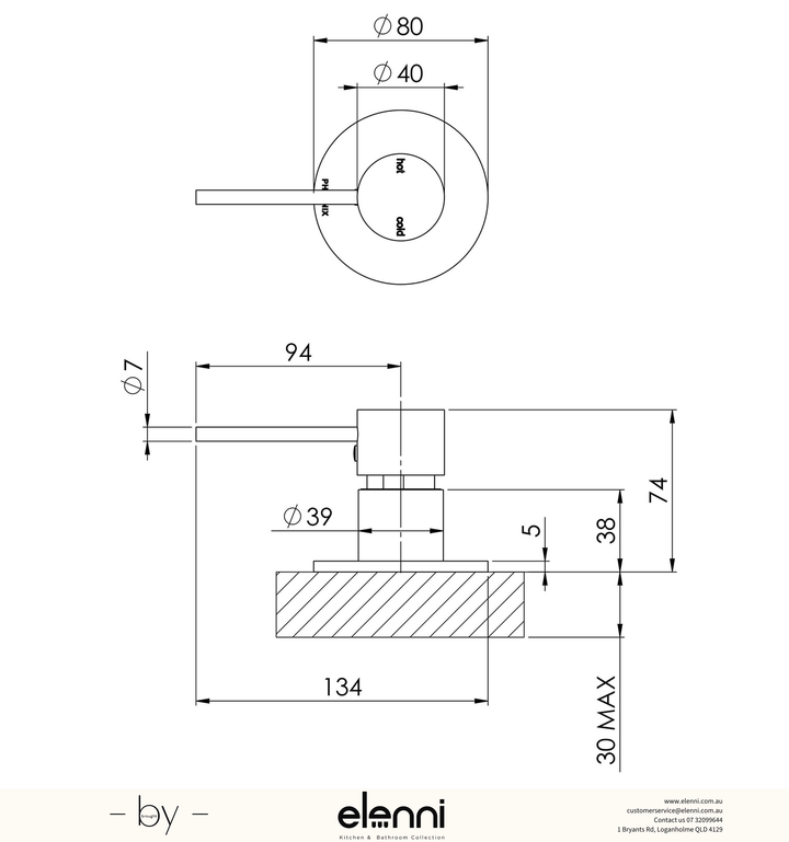 Vivid Slimline Hob Mixer - Elenni specification drawing