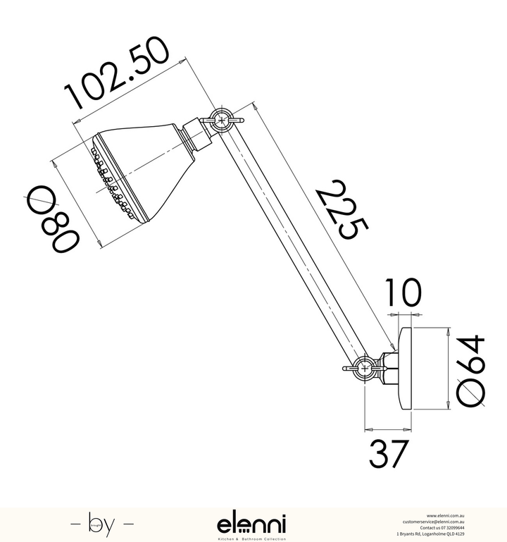 Ivy Shower Arm &amp; Rose - Elenni specification drawing