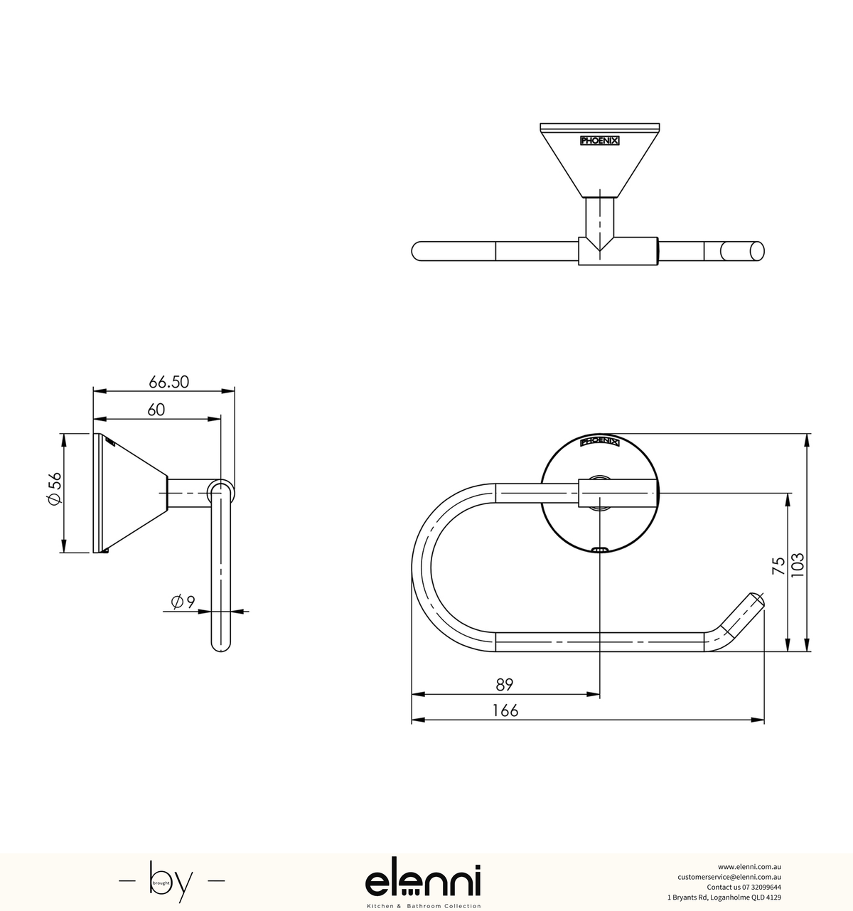 Ivy Toilet Roll Holder - Elenni specification drawing