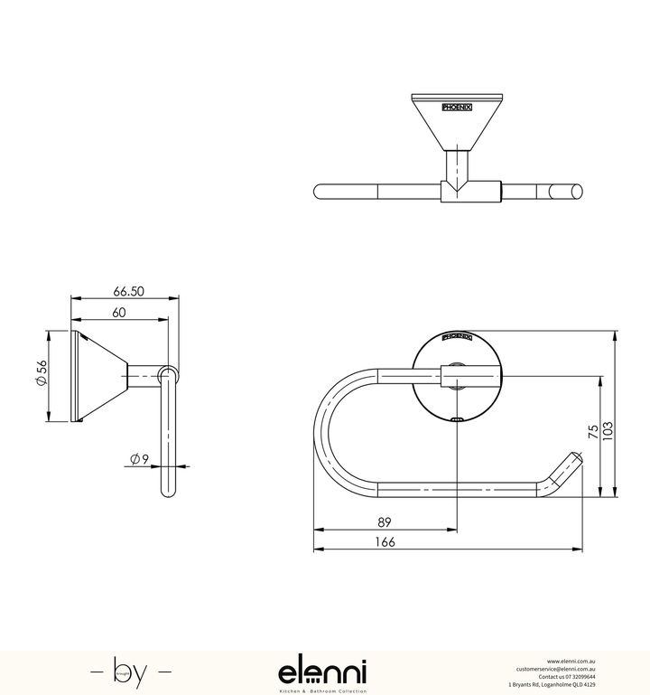 Ivy Toilet Roll Holder - Elenni specification drawing