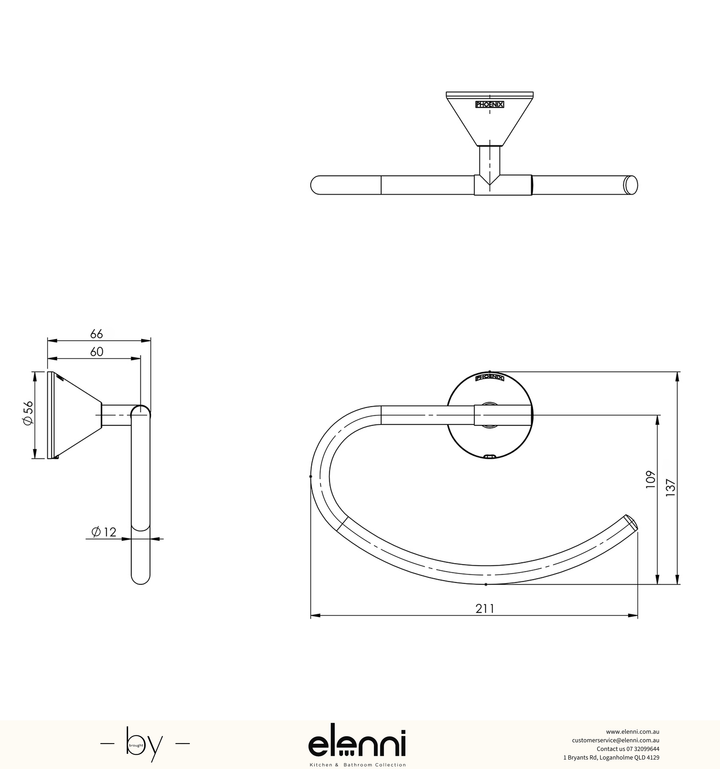 Ivy Hand Towel Holder - Elenni specification drawing