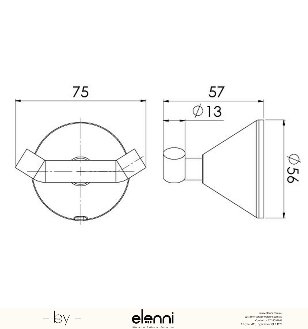 Ivy Double Robe Hook - Elenni specification drawing