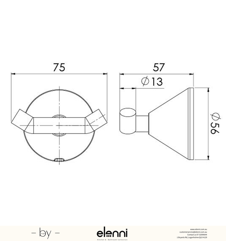 Ivy Double Robe Hook - Elenni specification drawing