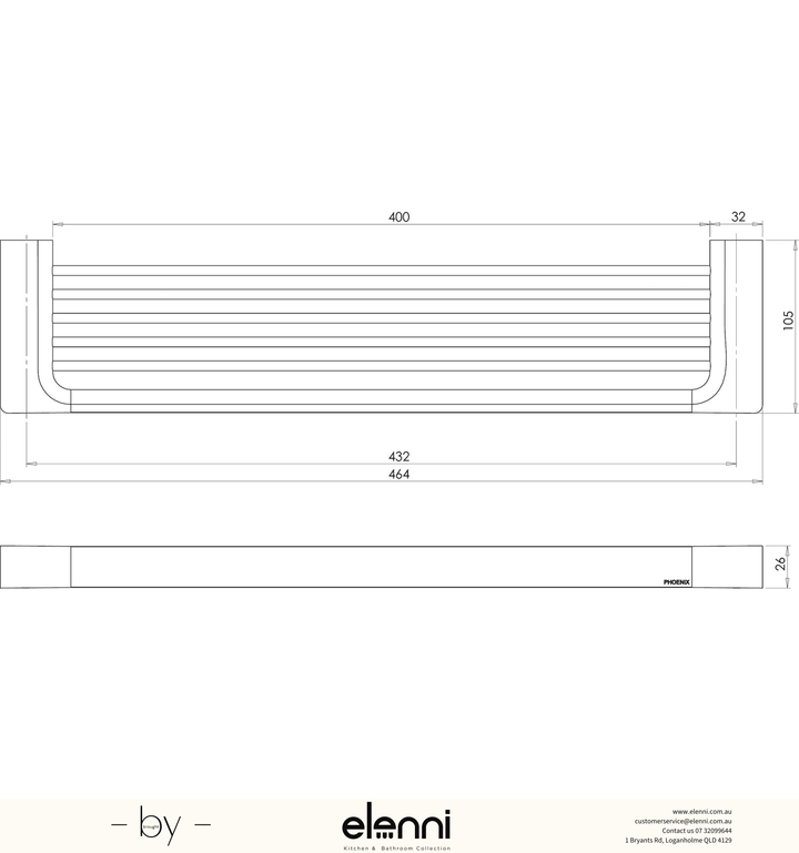 Gloss Shower Shelf - Elenni specification drawing