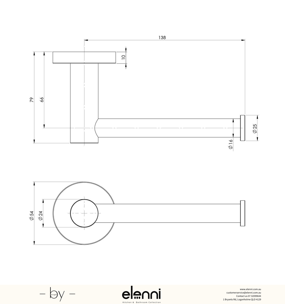 Radii Toilet Roll Holder - Elenni specification drawing