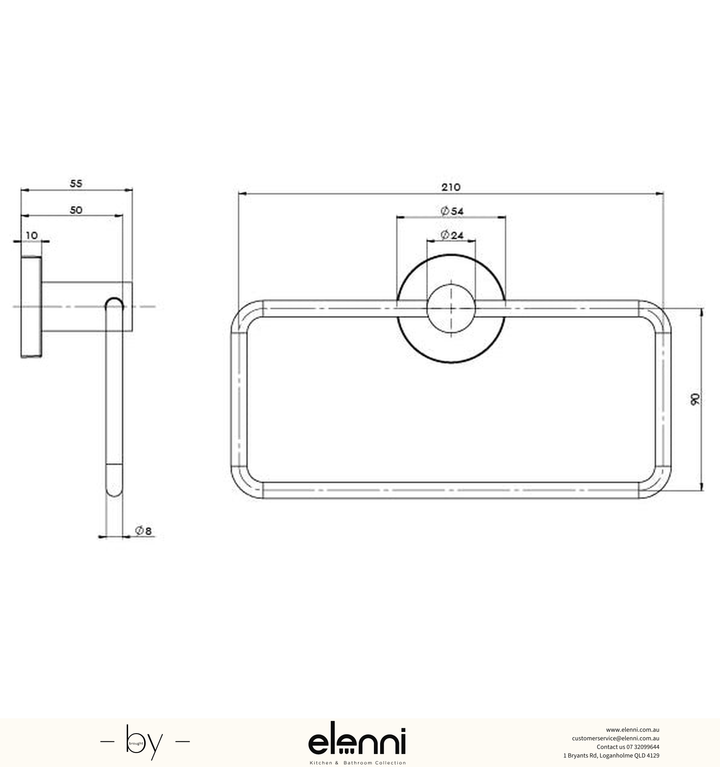 Radii Hand Towel Holder Round Plate - Elenni specification drawing