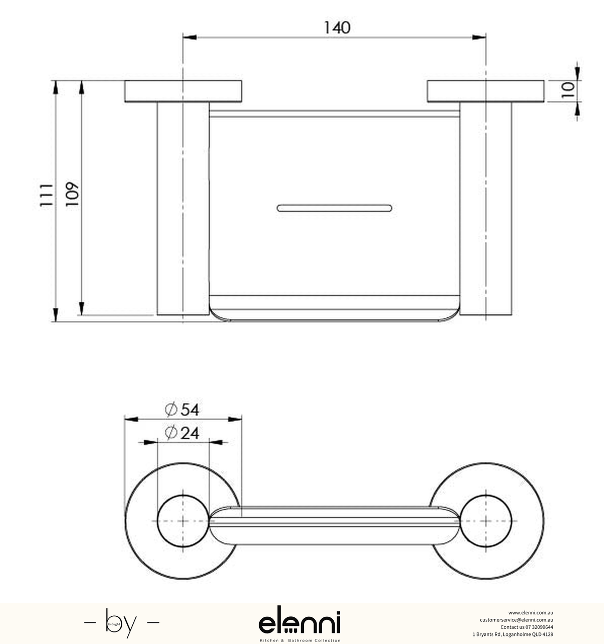 Radii Soap Dish Holder - Elenni specification drawing